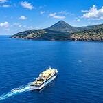 Barren Island with its volcanic landscape rising from the sea in the Andaman Islands