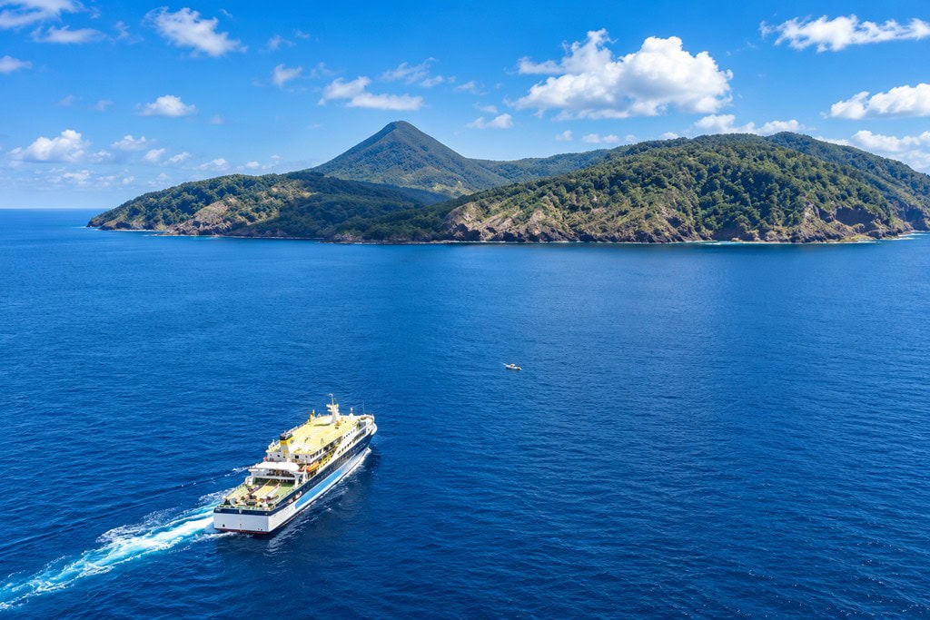 Barren Island with its volcanic landscape rising from the sea in the Andaman Islands