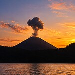 Barren Island volcanic landscape surrounded by the deep blue waters of the Andaman Sea