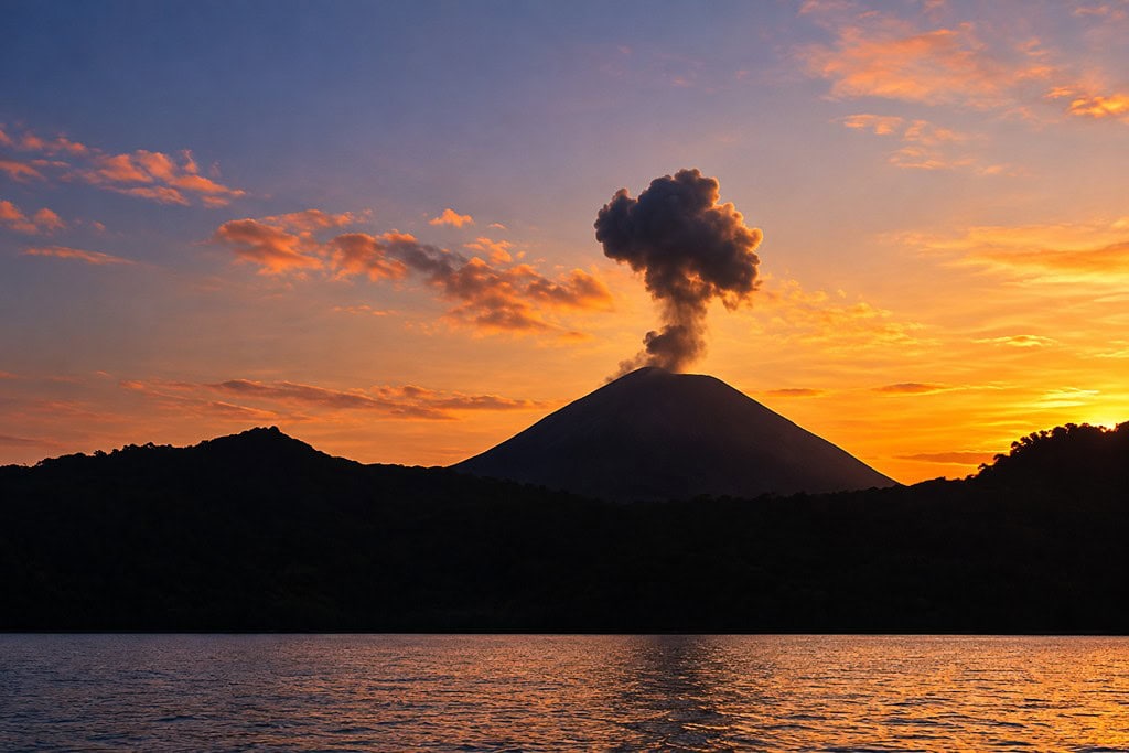 Barren Island volcanic landscape surrounded by the deep blue waters of the Andaman Sea