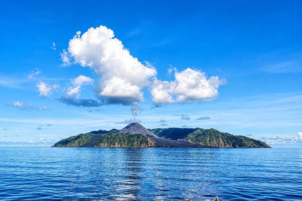 Barren Island volcanic scenery surrounded by blue ocean in the Andaman Islands