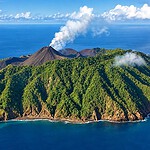 Volcanic landscape of Barren Island rising from the Andaman Sea
