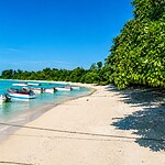 Bharatpur Beach on Shaheed Dweep, a popular beach and water sports destination in Andaman