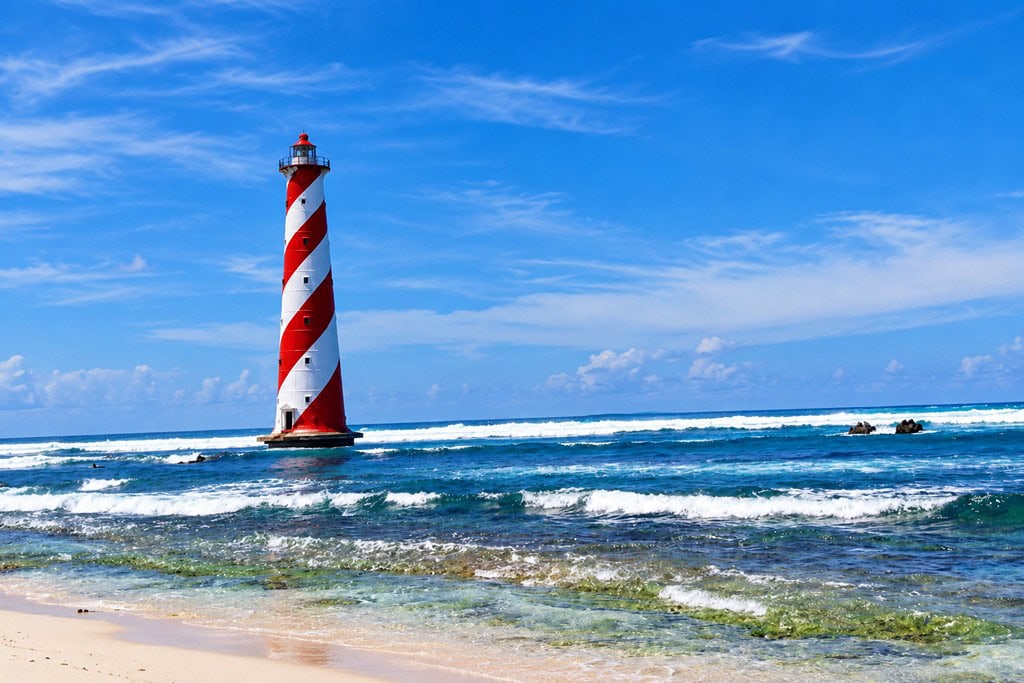 Tropical coastal landscape of the Nicobar Islands with lush greenery and surrounding sea