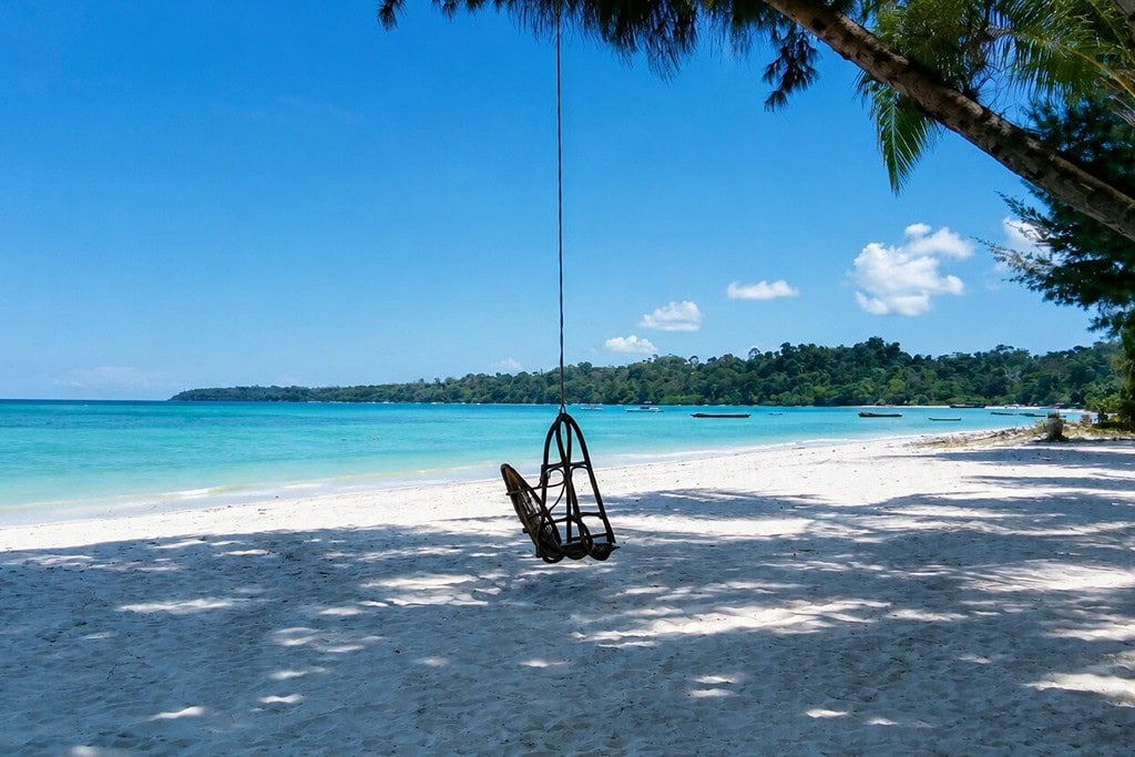 Vijay Nagar Beach on Swaraj Dweep showing a scenic coastal landscape in Andaman
