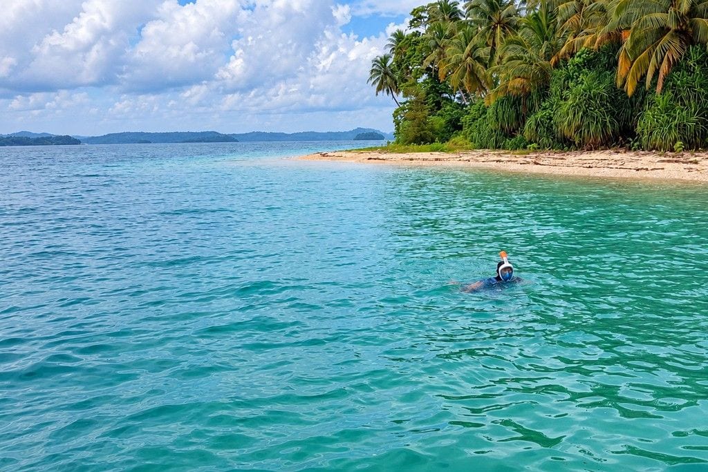 Avis Island surrounded by tropical coastal scenery in Andaman