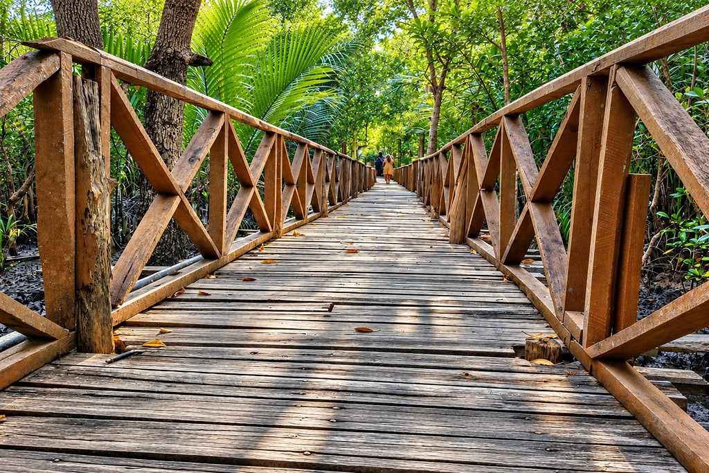 Dhannihalla Mangrove Walkway surrounded by lush greenery in Rangat, Andaman