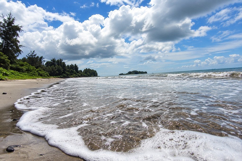 Sandy shoreline and natural coastal landscape of Kalipur Beach near Diglipur, North Andaman