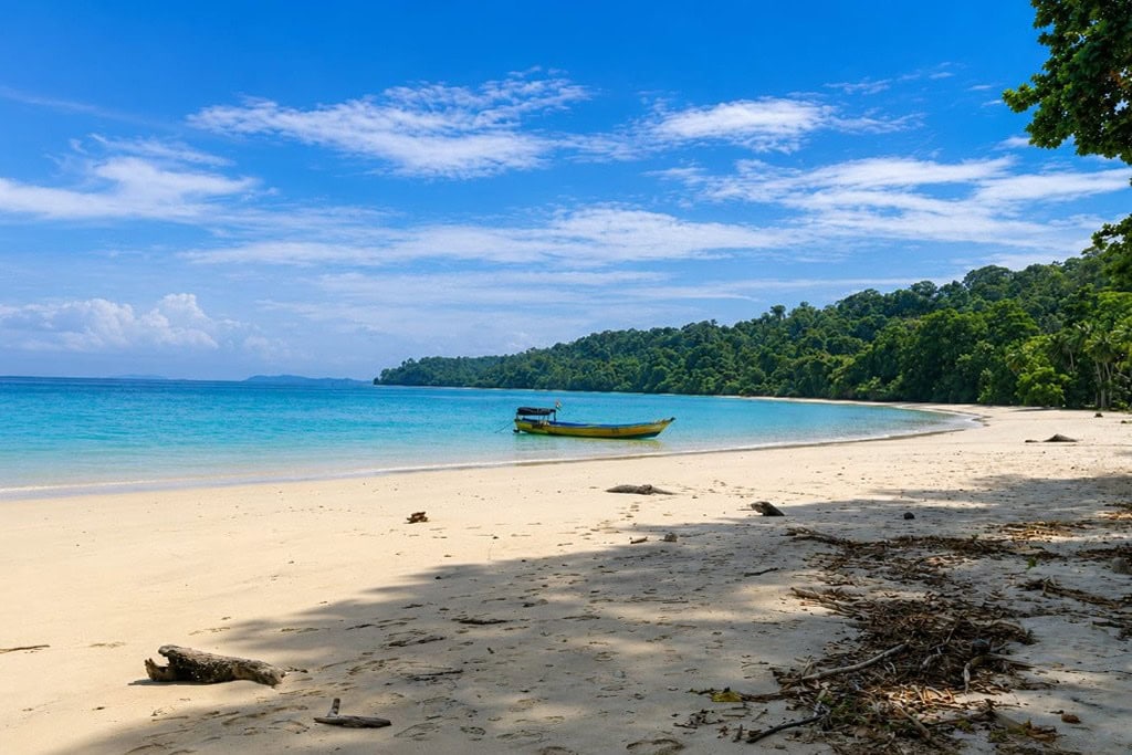 Lalaji Bay Beach with a serene tropical coastline on Long Island, Andaman