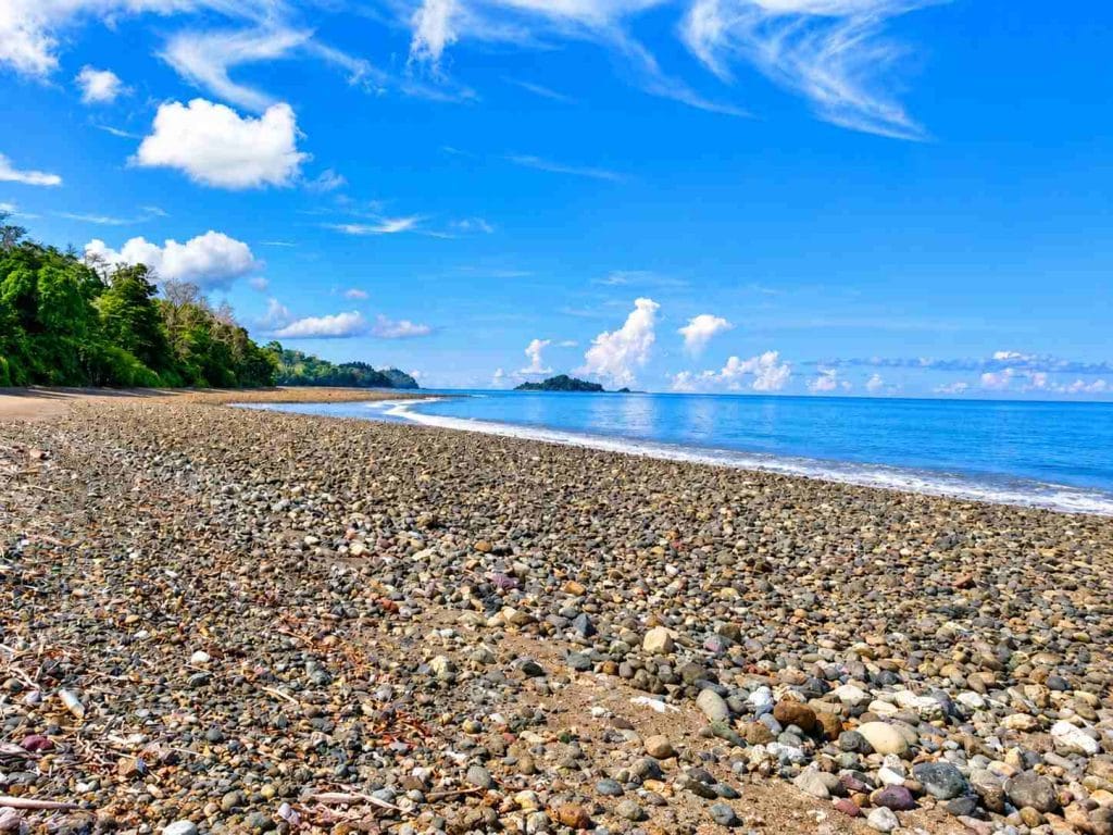 Lamiya Bay near Diglipur with a natural shoreline and tropical landscape in North Andaman