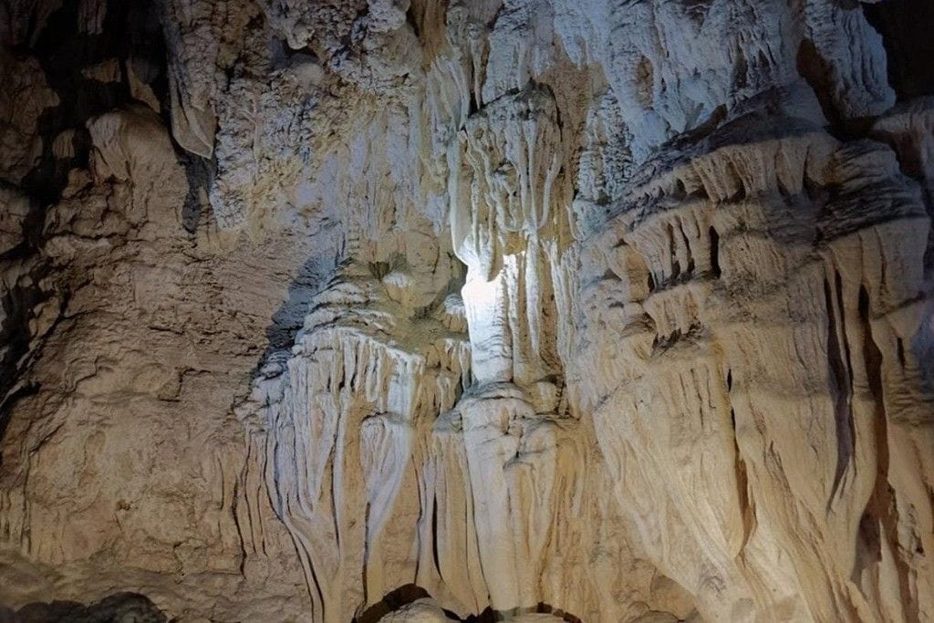 Stunning limestone formations inside Baratang Cave in the Andaman Islands.