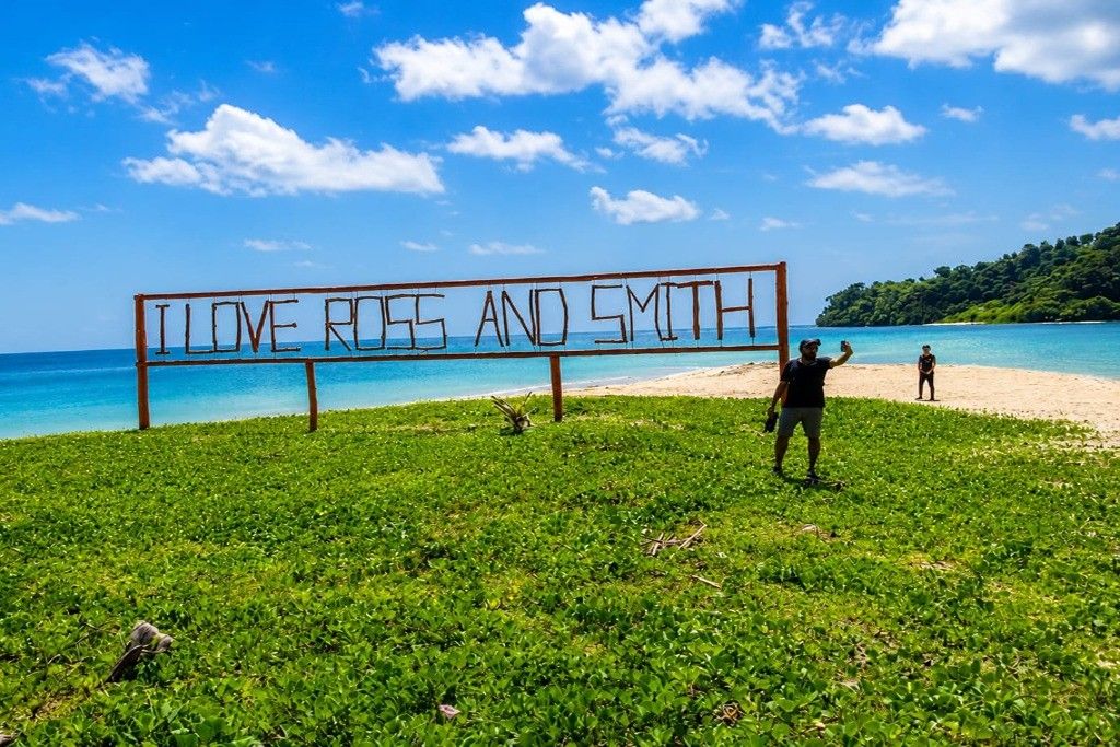 Sandy beach landscape of Ross and Smith Islands near Diglipur in North Andaman