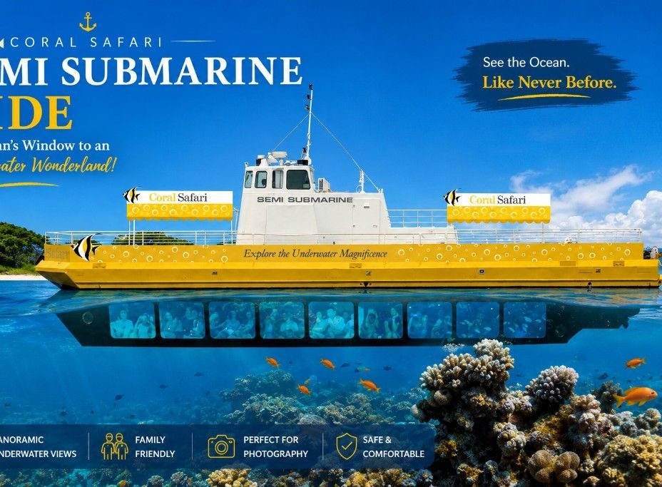 Coral Safari Semi Submarine in Andaman for viewing colorful coral reefs and marine life through underwater viewing windows.