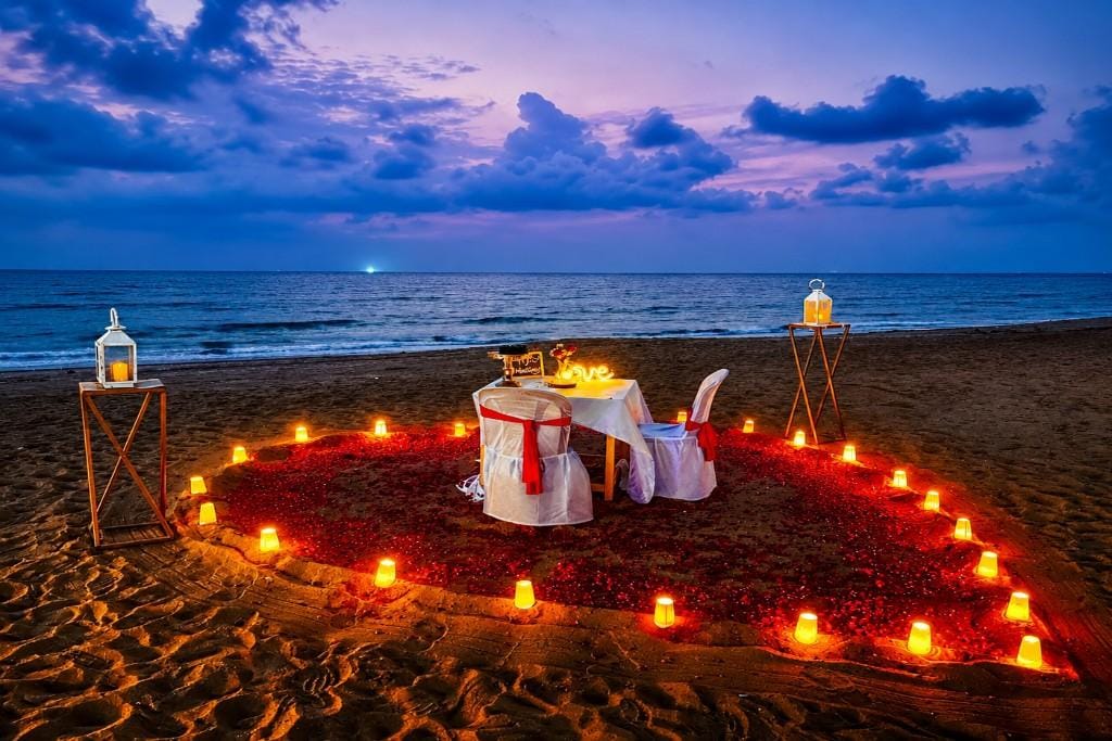 Candle Light Dinner in Andaman with a romantic dining setup for couples on a honeymoon holiday.