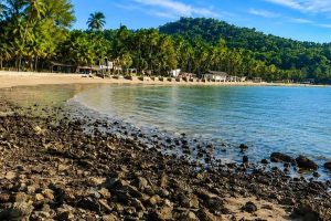 Corbyn's Cove Beach in Port Blair with its tropical shoreline during a 5 Nights 6 Days Andaman honeymoon trip