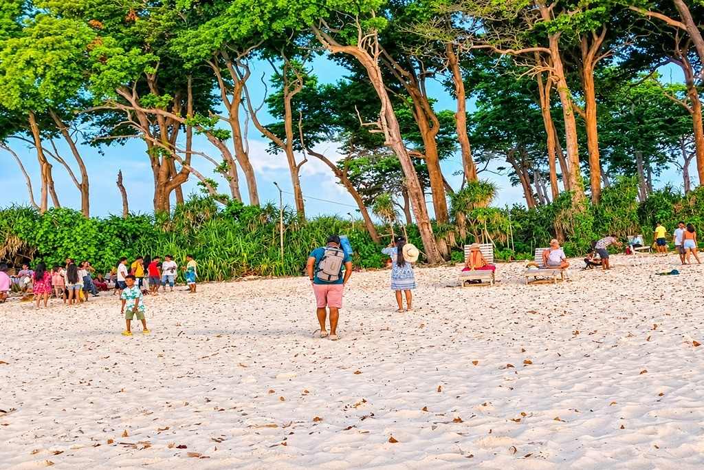 Laxmanpur Beach on Neil Island with its scenic sandy shoreline and tropical surroundings during an Andaman honeymoon trip