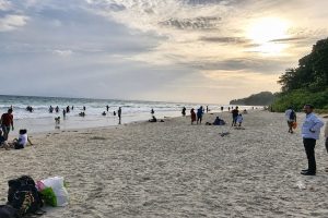 Laxmanpur Beach on Neil Island with a scenic tropical shoreline, a popular destination on an Andaman Nicobar honeymoon trip