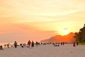 Radhanagar Beach on Havelock Island with a scenic tropical shoreline, a popular destination on an Andaman Nicobar honeymoon trip
