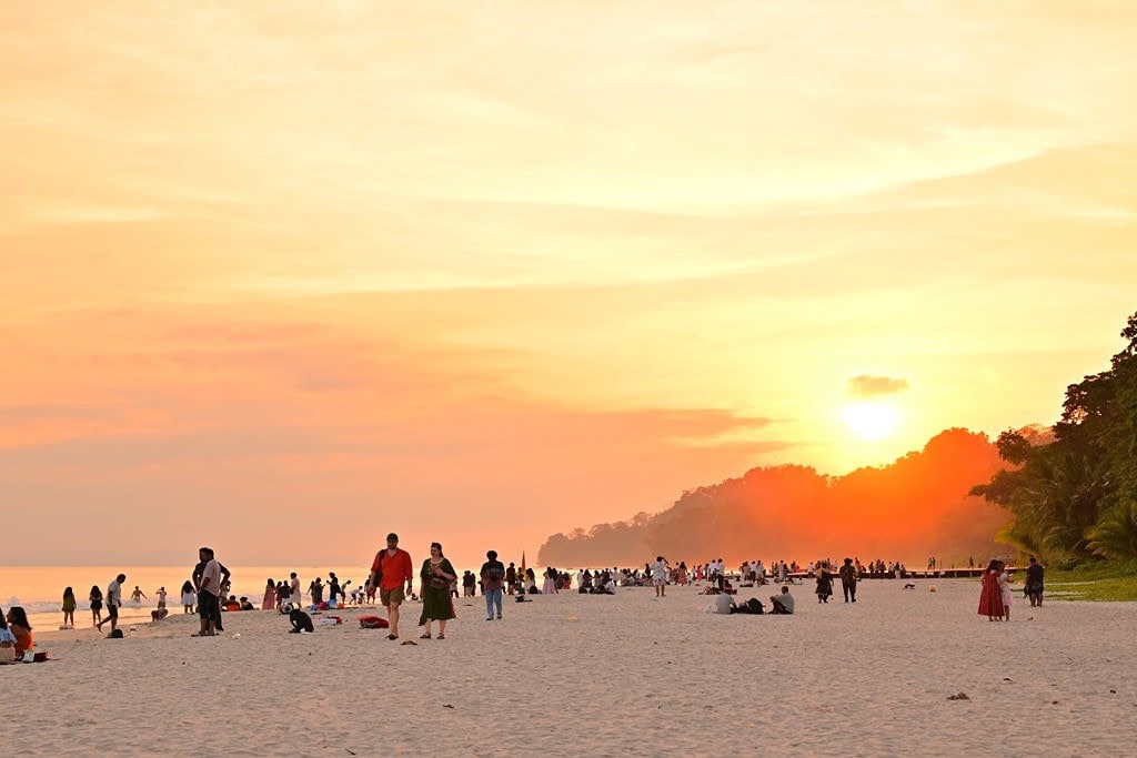 Radhanagar Beach on Havelock Island with a scenic tropical shoreline, a popular destination on an Andaman Nicobar honeymoon trip
