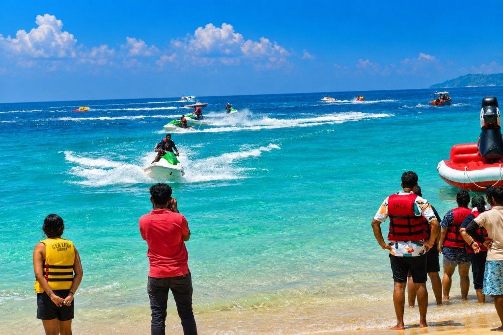 Elephanta Beach on Havelock Island with its tropical coastal scenery, visited during an Andaman honeymoon trip