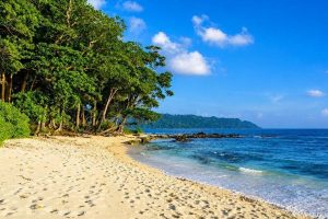 Laxmanpur Beach on Neil Island with its scenic sandy shoreline, visited during an Andaman honeymoon trip