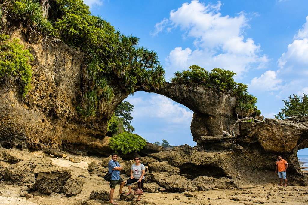 Natural rock formation on Neil Island, a scenic attraction visited during an Andaman honeymoon trip