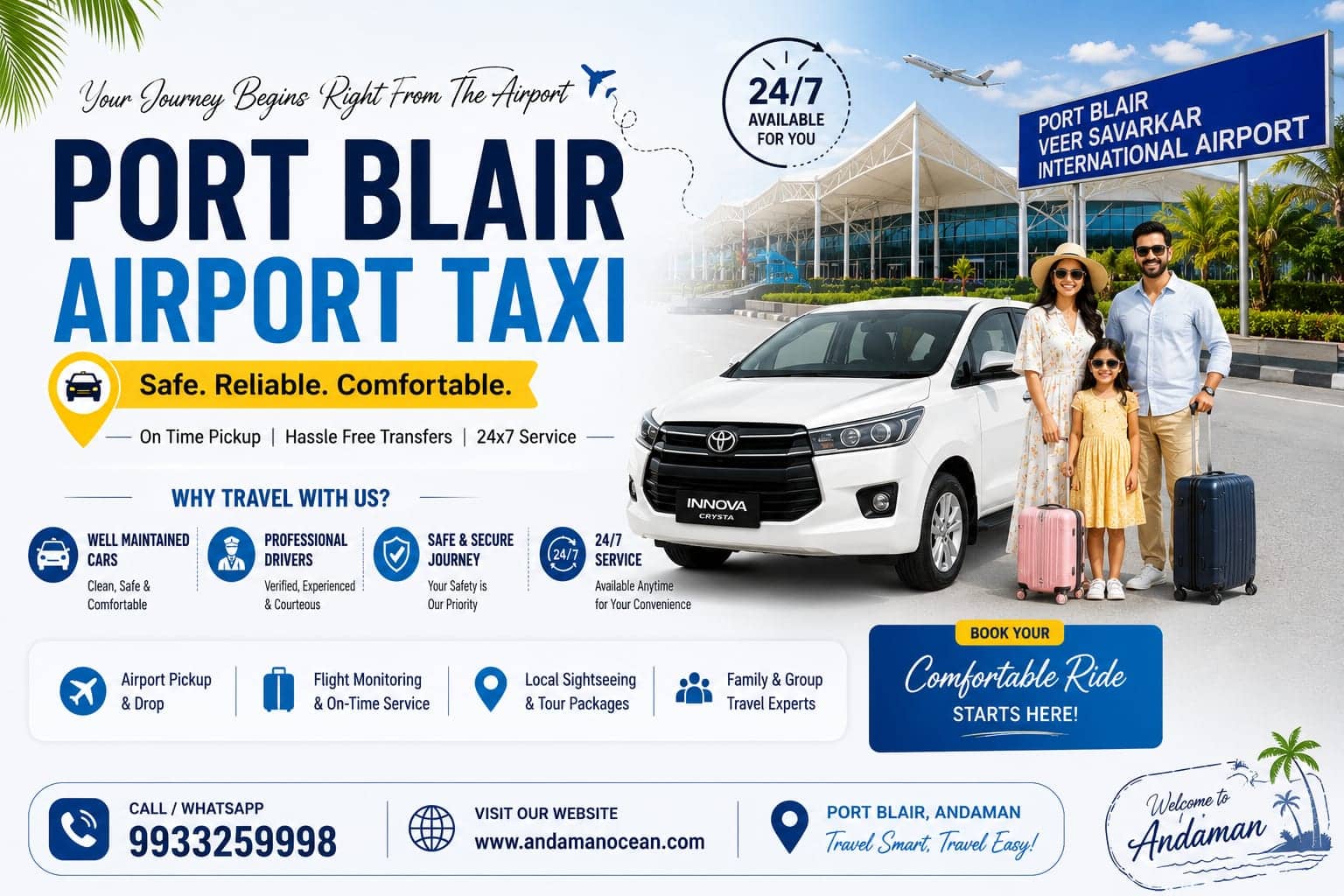 Professional airport taxi service at Port Blair Airport with comfortable cabs for hassle-free transfers in the Andaman Islands.
