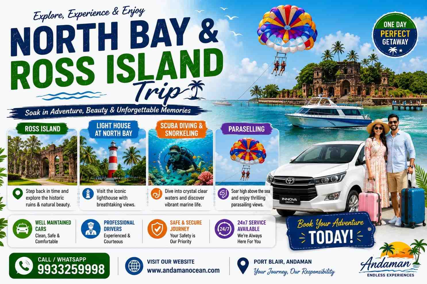 North Bay & Ross Island tour package with parasailing, scuba diving, and island exploration.