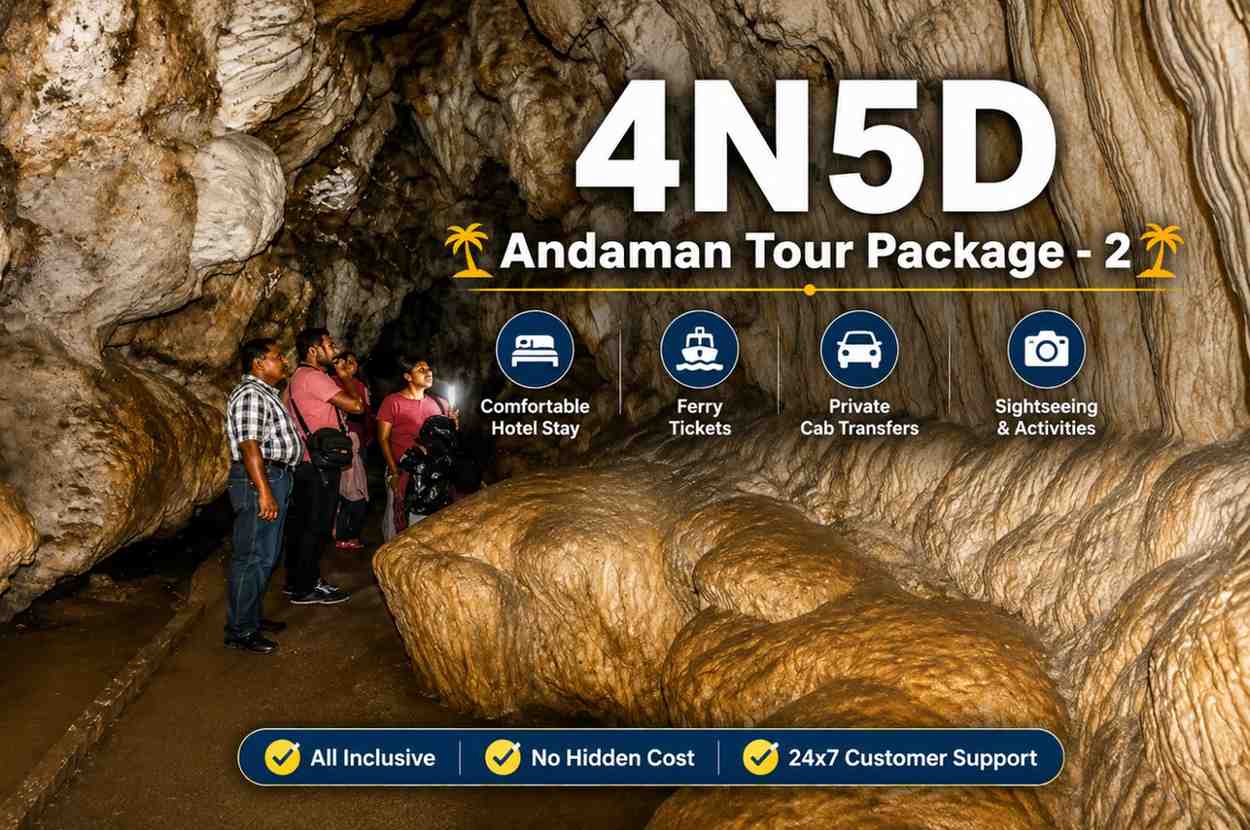 Happy couple and family enjoying the 4 Nights 5 Days Andaman Tour Package with turquoise beaches, ferry rides, island sightseeing, and beachfront resorts in the Andaman Islands.