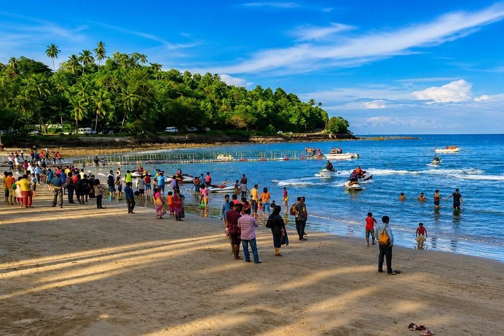Corbyn's Cove Beach in Port Blair, a scenic destination covered in our Andaman Best Package from Bangalore.