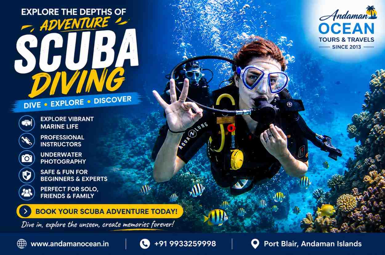 Scuba diving in the Andaman Islands, one of the best things to do during an Andaman family tour from Chennai.
