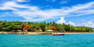 Beautiful Andaman beach with turquoise water and lush greenery.